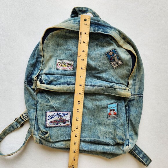 Vintage 80's Tartan DeClenn Denim Jean Backpack Patches Retro Casual Academia - Picture 11 of 11